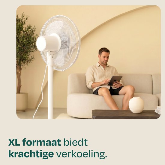 VONROC Vloerventilator - Ø 45,5cm - 4 snelheden & slaapmodus – timer - verstelbaar in 3 hoogtes - incl. afstandsbediening - wit