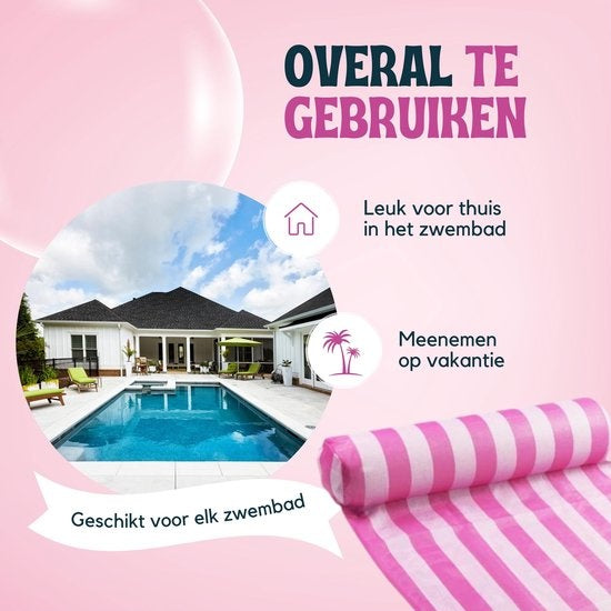 Travelly Luxe Waterhangmat – Voorzien Van Comfortabele Hoofdsteun En Zachte Gevoerde Bodem En Snel Ventielsysteem – Voor Zwembad En Strand – Roze PVC En Polyester – 126 x 66 cm