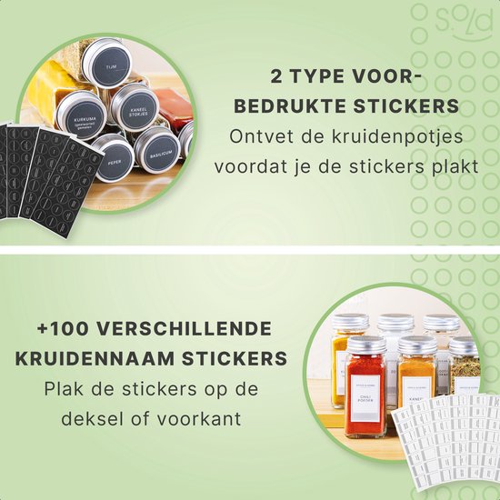 S.old - 36 Glazen Kruidenpotjes vierkant met Deksel - Kruidenstrooier - Complete set met Strooideksels, Voorbedrukte Stickers en Trechter - Inhoud 120 ml - 10,5 x 4,3 cm