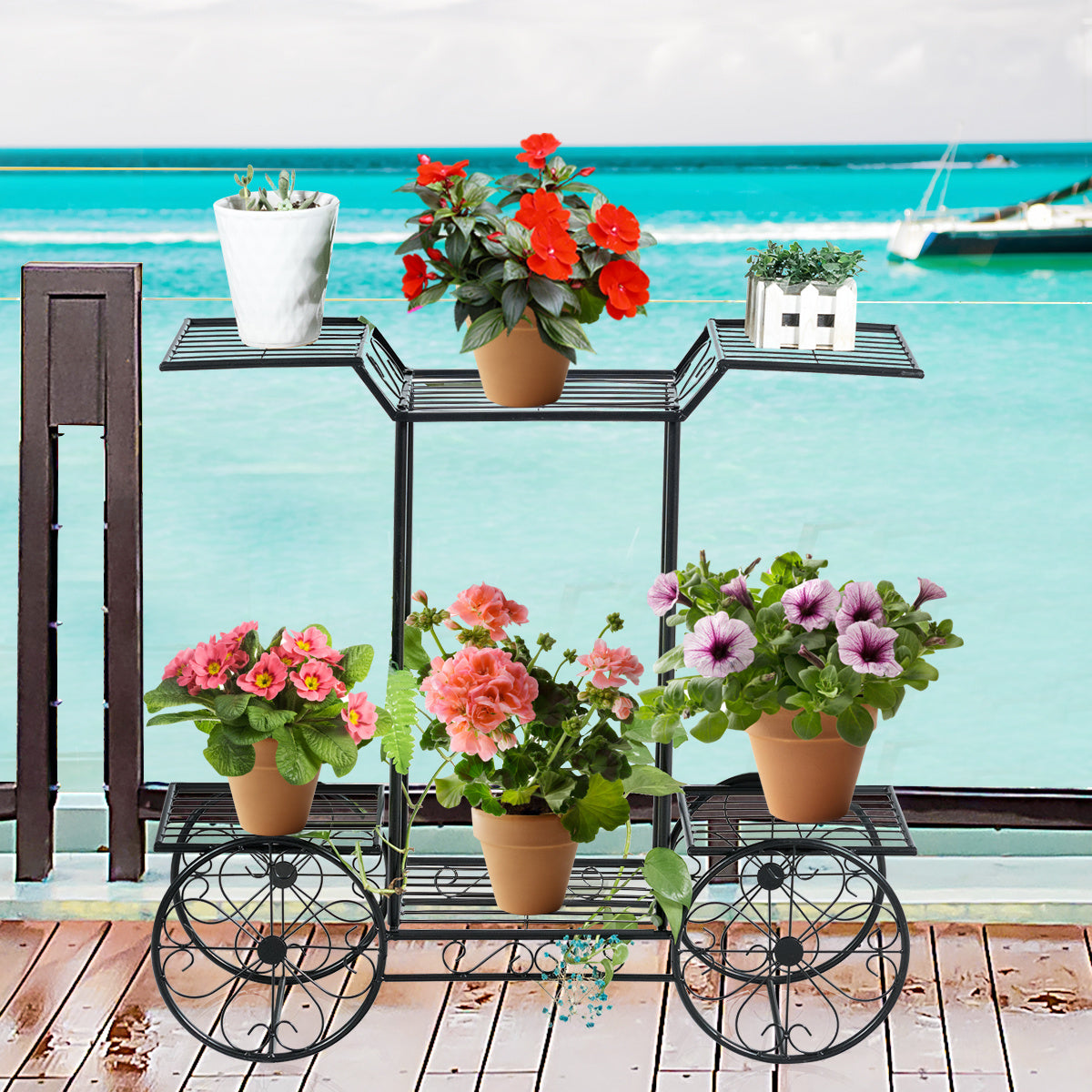 Coast Decoratieve Bloemenstandaard Plantenstandaard voor Binnen en Buiten - Metaal Zwart - 80,5 x 25 x 75