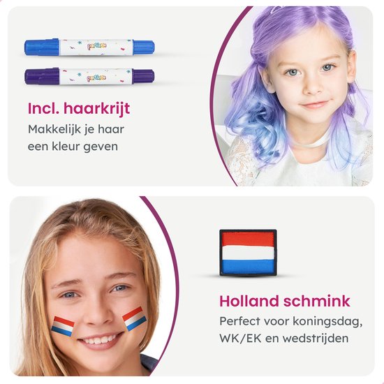 Partizzle Schminkset op Waterbasis - Schmink Boek en Sjabloon Set - Penselen, Sponsjes, Haarkrijt, Bio Glitters - Kerst Kinderen - 20 Kleuren
