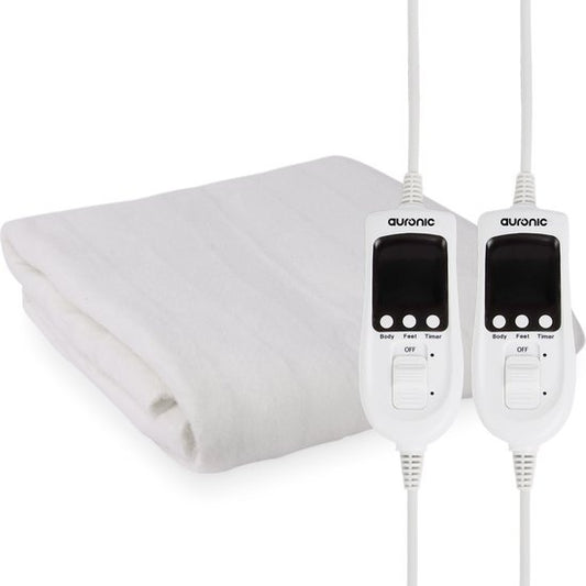 Auronic Elektrische 2-Persoons Onderdeken – Instelbare Voetzone, 9 Warmtestanden, 120W – 160 x 150 cm – Wit