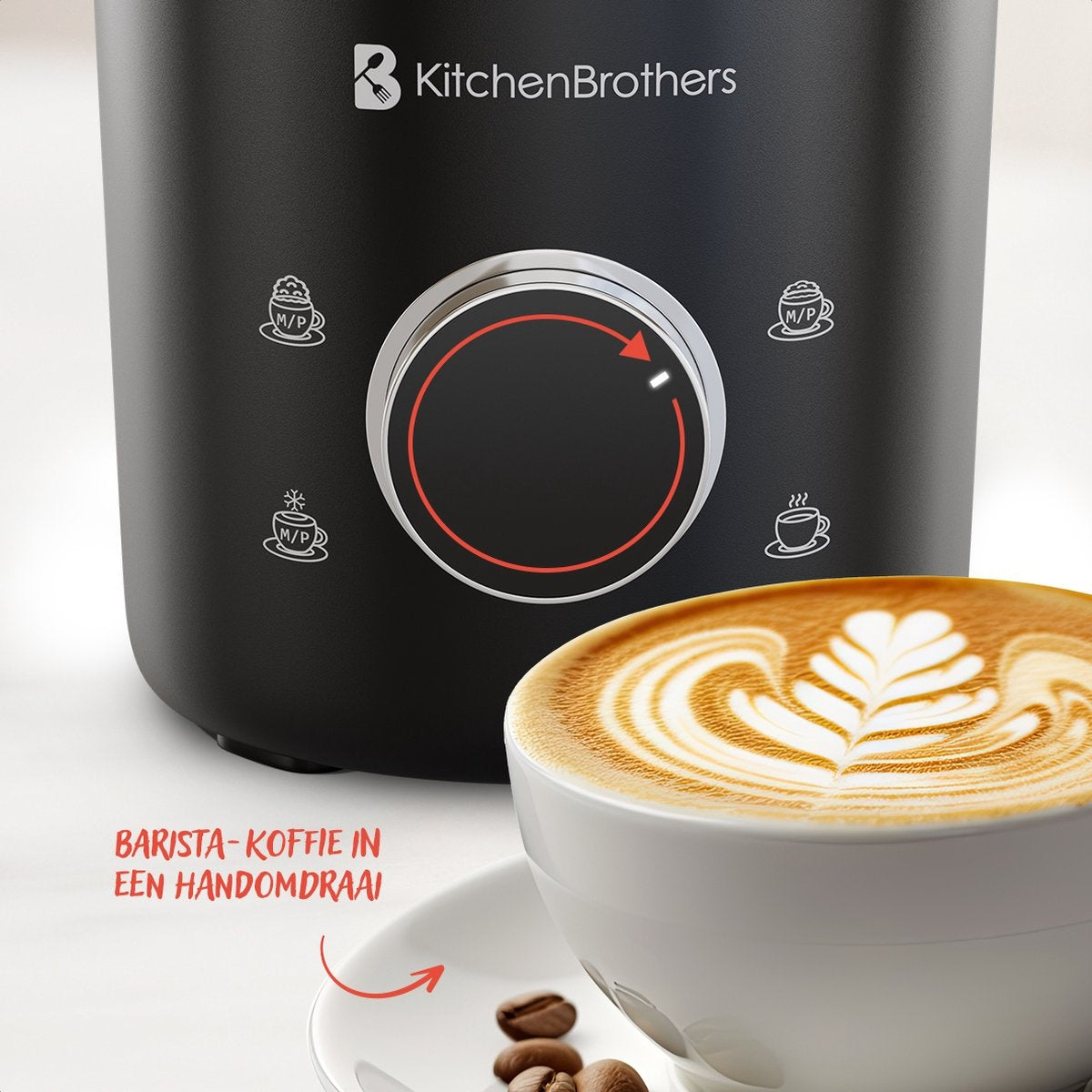 KitchenBrothers Elektrische Melkopschuimer - Vaatwasserbestendig - 4-in-1 - 400 ML - Voor 3 Cappuccino's - Zwart