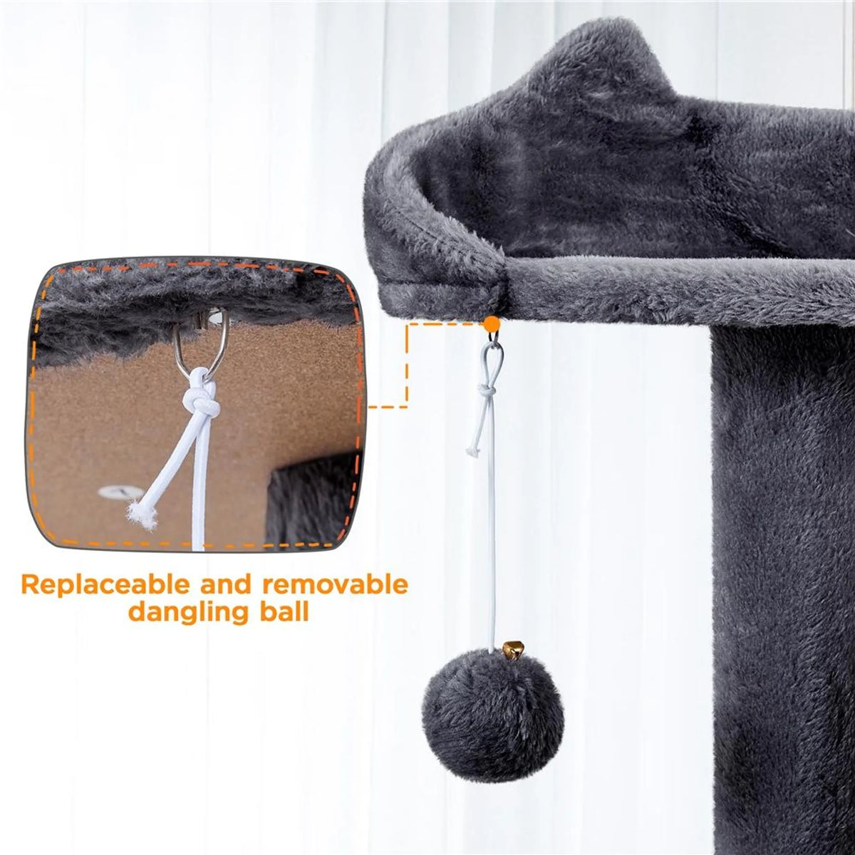 Yaheetech Krabpaal XXL Met Twee Kattenmanden – Voorzien Van Klimhelling En Ligkussen In Kattenoorvorm En Hangende Speelballen – Voor Huishoudens Met Meerdere Katten – Donkergrijs Pluche En Sisal – 59,5 x 55 x 202,5 cm