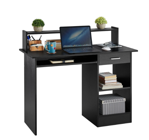 Yaheetech Bureau met Lade - Zwart - 106 x 50 x 94 cm - Computerbureau met Opbergvak