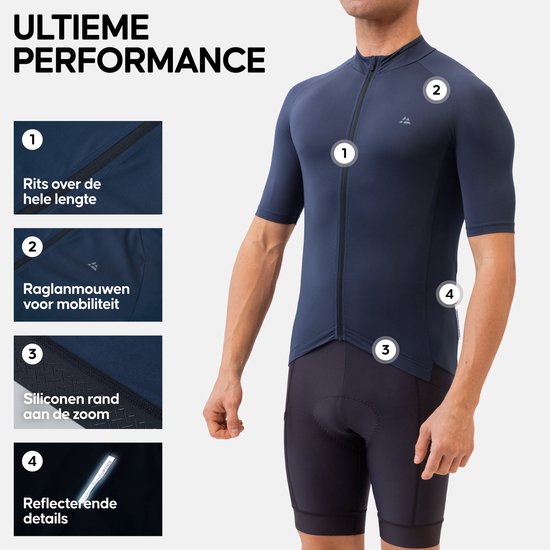DANISH ENDURANCE Fietstrui voor Heren - Wielershirt - Korte Mouwen - Quick-Dry - Marineblauw - Maat M