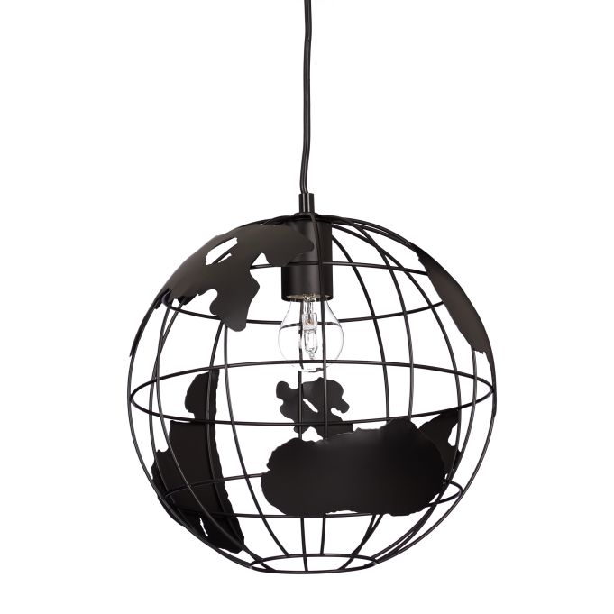 Relaxdays wereldbol hanglamp - Ø 30 cm - In hoogte verstelbaar - Zwart
