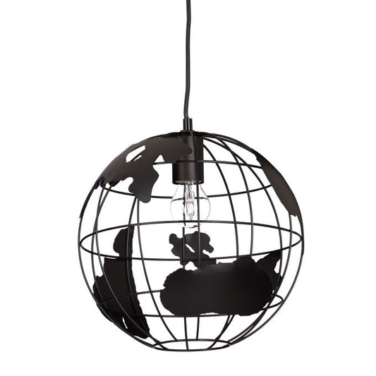 Relaxdays wereldbol hanglamp - Ø 30 cm - In hoogte verstelbaar - Zwart