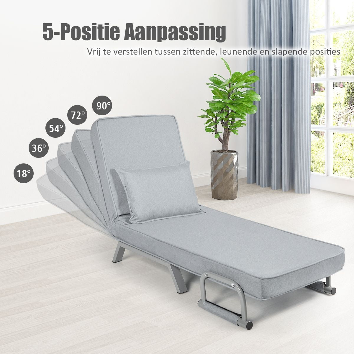 Coast Cabrio Sleep Sofa Vouwbare fauteuil Besinbedbank Bank Bed 5-Positie Liesstoel Lichtgrijs
