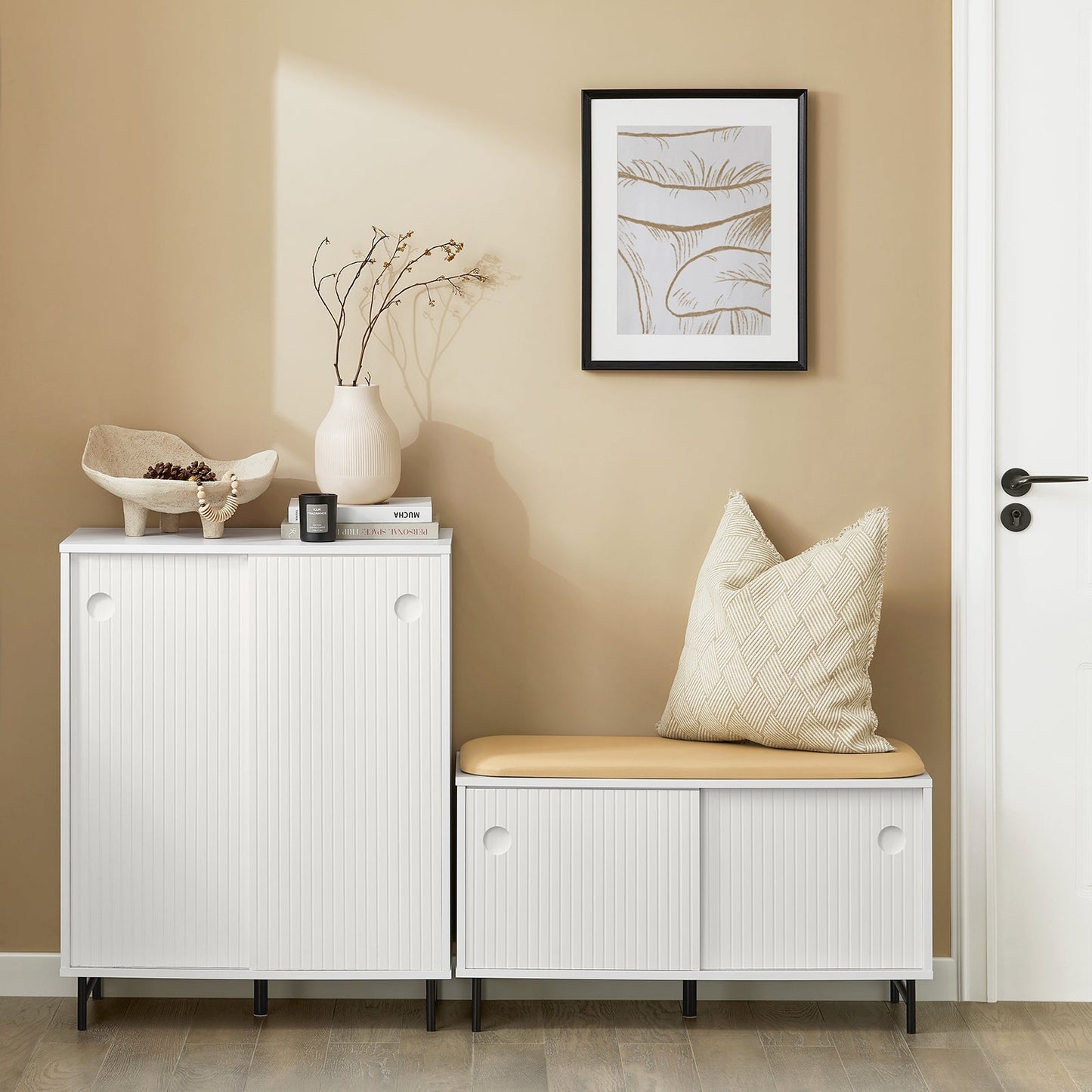 SoBuy Schoenenkast met 2 Schuifdeuren - In hoogte verstelbaar -70 x 37 x 87 cm - Wit