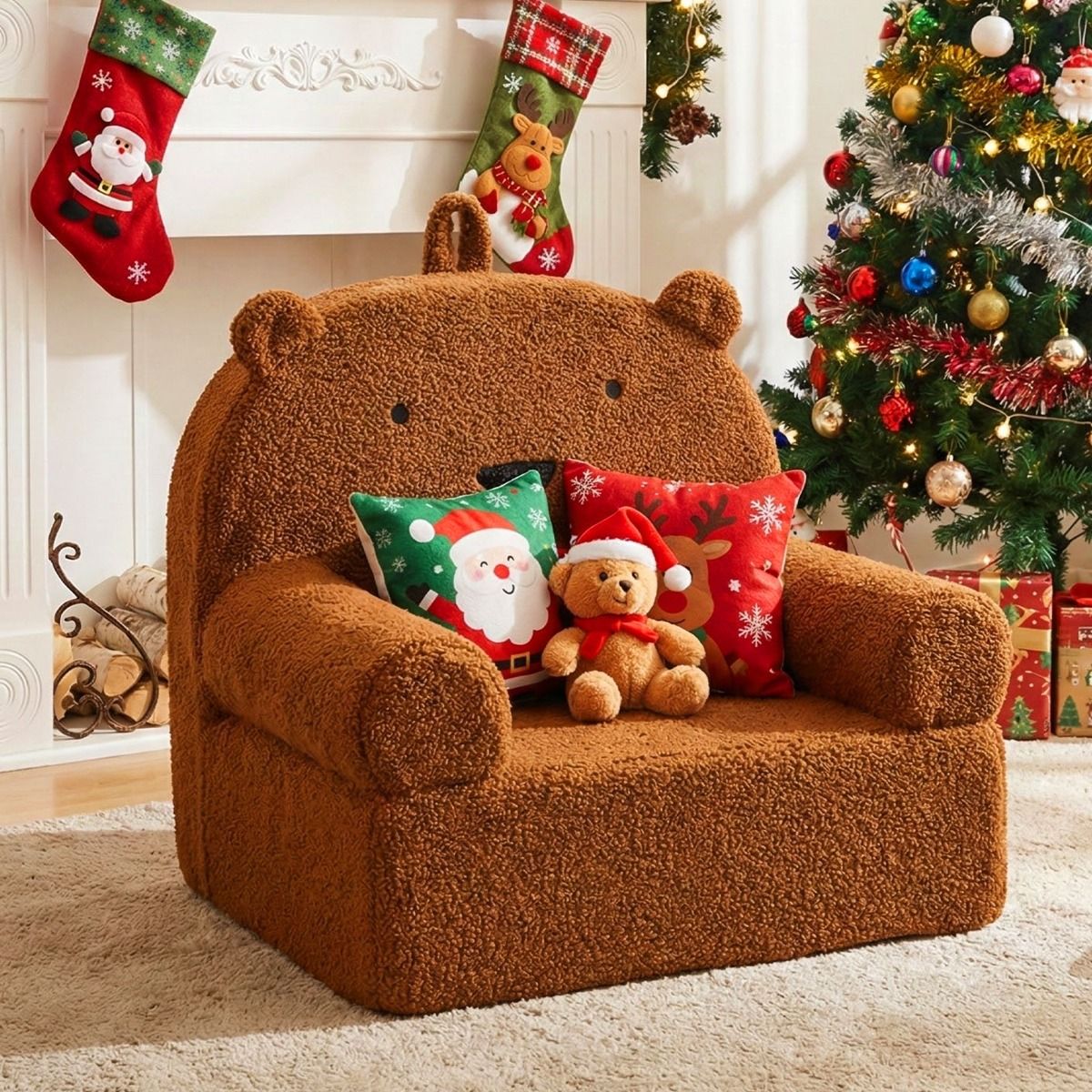 Coast Kinderbank Beer - Afneembare teddyfleece hoes - Lichtgewicht met handvat - Bruin
