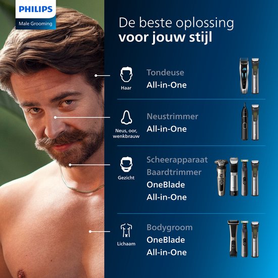 Philips All-in-One Series 9000 MG9540/15 - 13-in-1 - Multigroom - Baardtrimmer - Voor baard lichaam en haar - met OneBlade - Donkergrijs