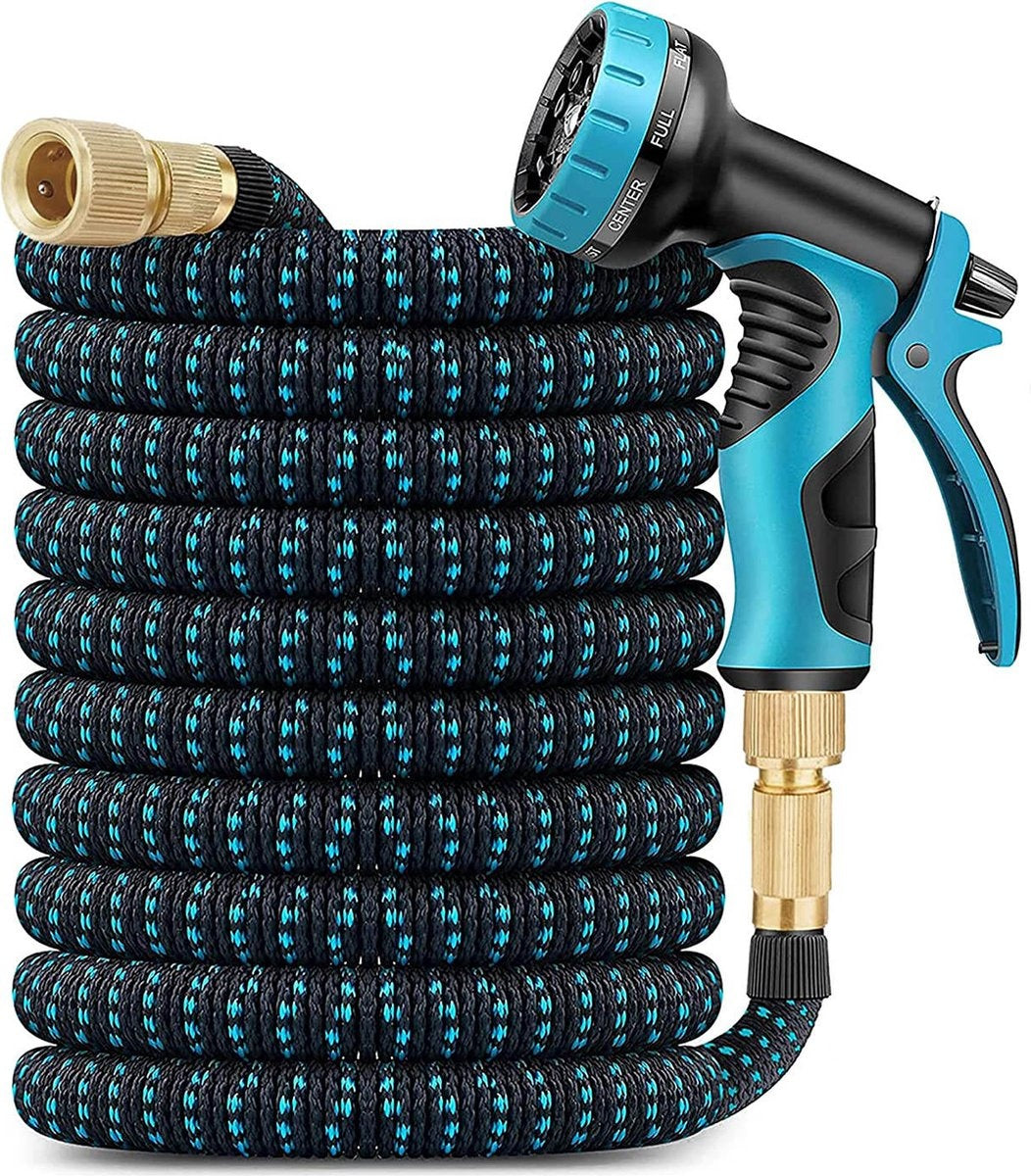 MM Brands Flexibele Tuinslang tot 15m - 10 sproeistanden - Zwart en Blauw
