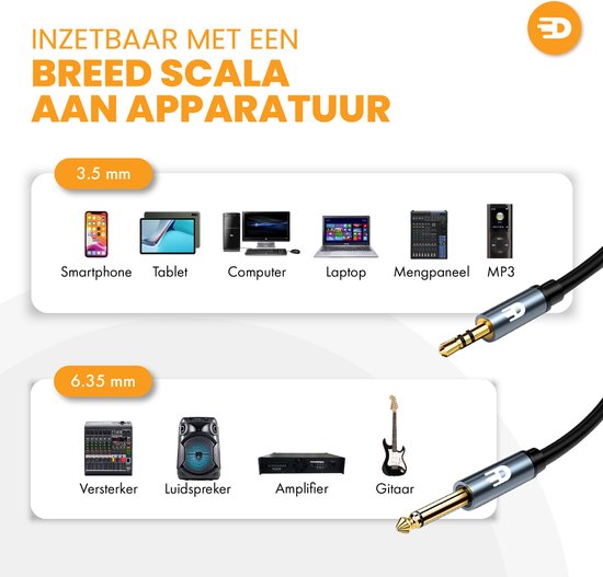 Drivv. Premium 3,5 mm Jack naar Dual 6,35 mm kabel - 2 meter