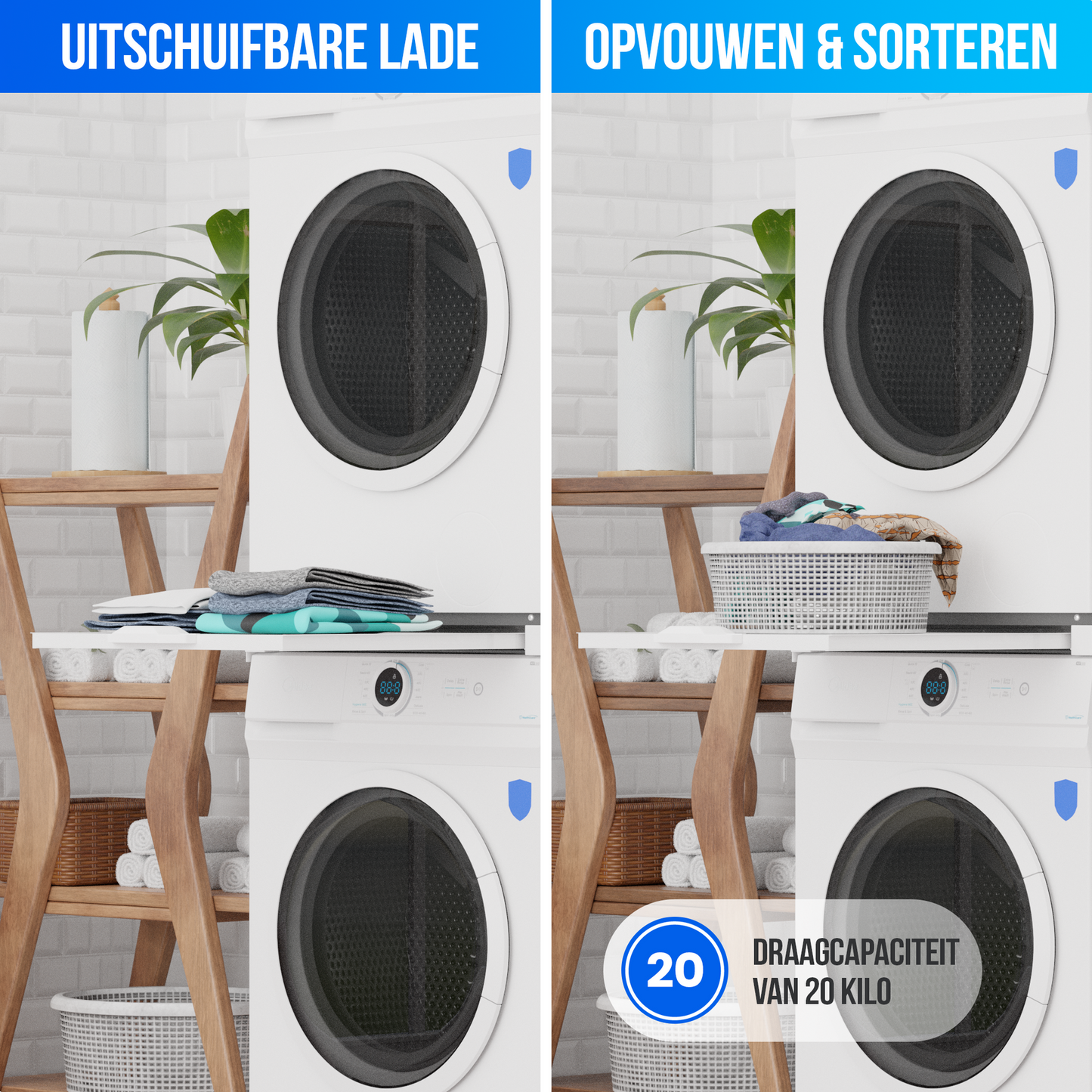 Strex Tussenstuk Wasmachine Droger - Stapelkit - Uitschuifbare Lade - Universeel