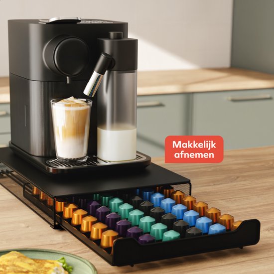 KitchenBrothers Koffiecups Houder - Capsulehouder - Geschikt voor Nespresso - 60 Cups - Cuphouder - Met Lade - Zwart