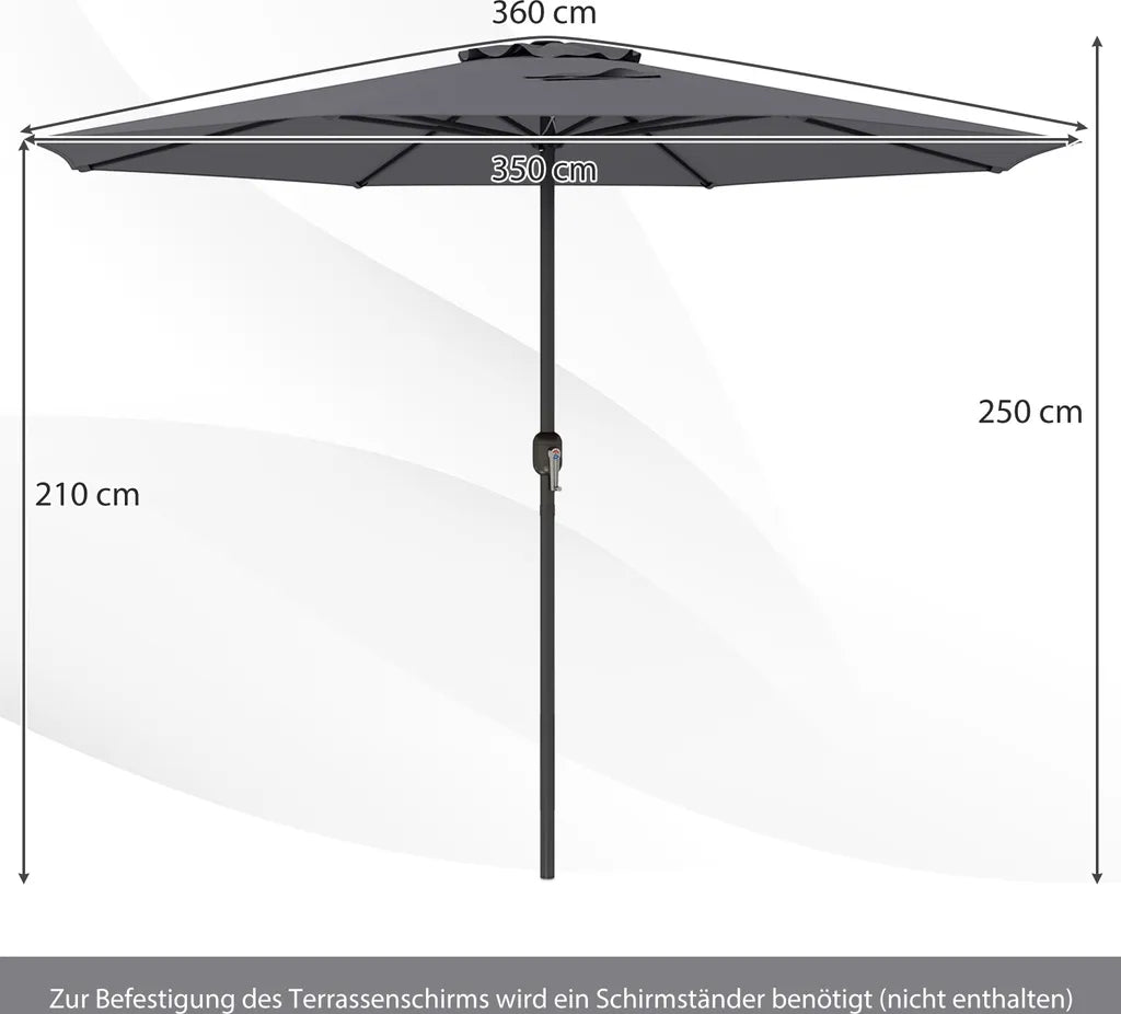 Coast Tuinparasol 350 cm - Antraciet - Met Slinger en 8 Metalen Baleinen
