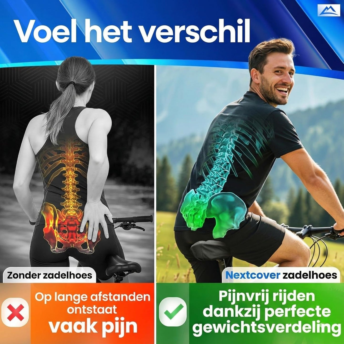 Nextcover fietszadelhoes met Memory Foam 4.0 en ergonomisch gelkussen – universele, comfortabele zadelhoes voor dames en heren trekkingfiets