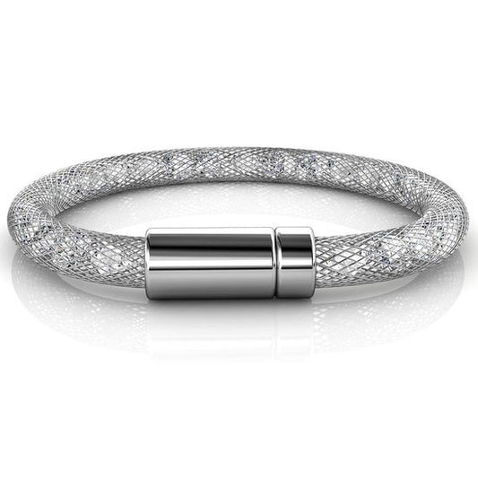 Yolora Dames Mesh Armband - Kalpa Camaka Kristallen - Zilverkleurig - Vrouwen Armband Zilver - Sieraden - Luxe Giftbox - Geschenkdoos - Cadeau doos - Exclusieve Geschenkverpakking - Mooie Cadeauverpakking