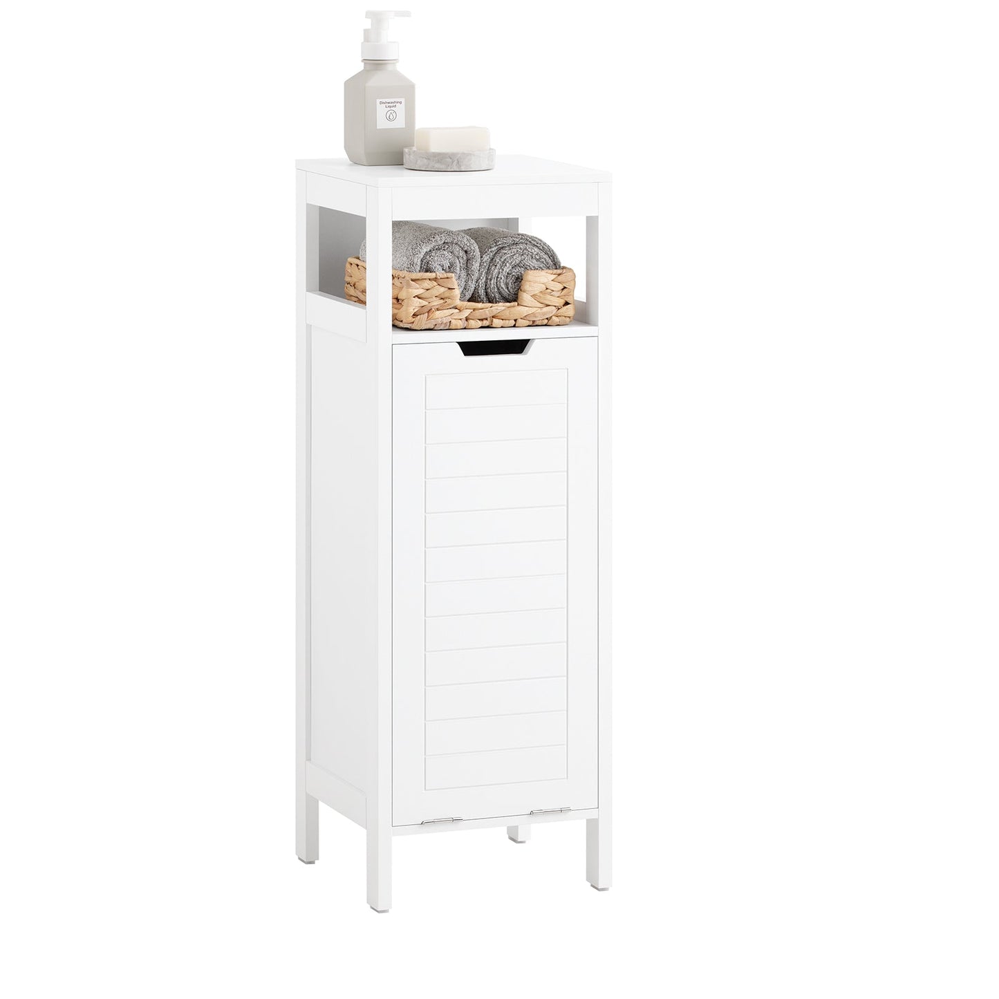 SoBuy Badkamerkast met 1 lade - Incl. 1 uitneembare wasmand - 30 x 30 x 90 cm - Max. 15KG - Wit