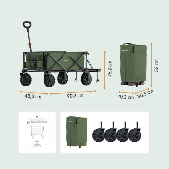 LifeGoods Bolderkar - Opvouwbare Bolderwagen - 130KG - 200L - Uitklapbaar - Met Beschermhoes - Groen