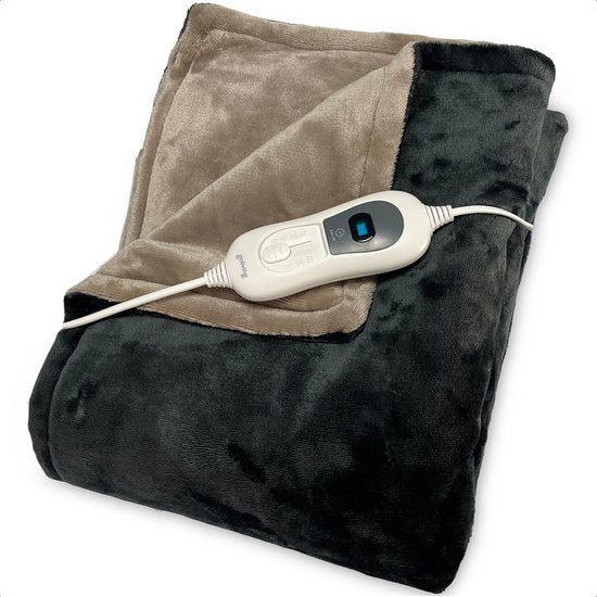 Goliving Elektrische Fleece Plaid - Warmtedeken - Verwarmende Fleecedeken - Elektrische Deken - 3 Warmtestanden - Machinewasbaar - 120 Watt - 2.5 Meter Snoer - Sherpa Flanel - 160 x 120 cm - Donkergrijs