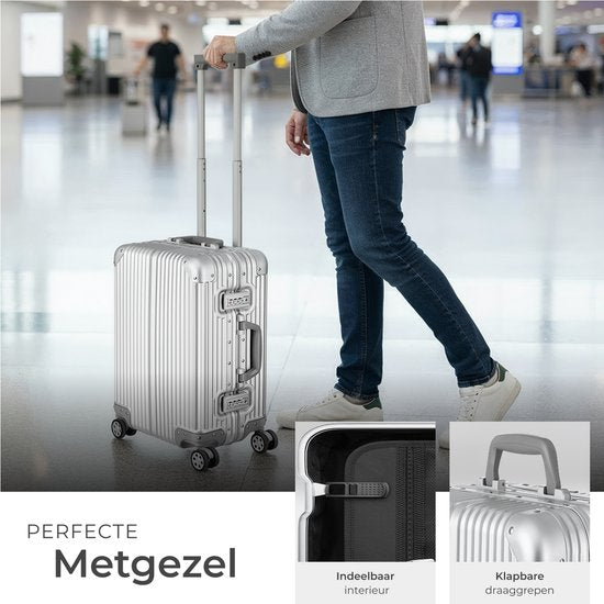 tectake® Aluminium Handbagage Koffer - 36 Liter - Dubbel TSA Cijferslot 3 Cijferig - 53 cm - Carry on Trolley - Reiskoffer met Wielen