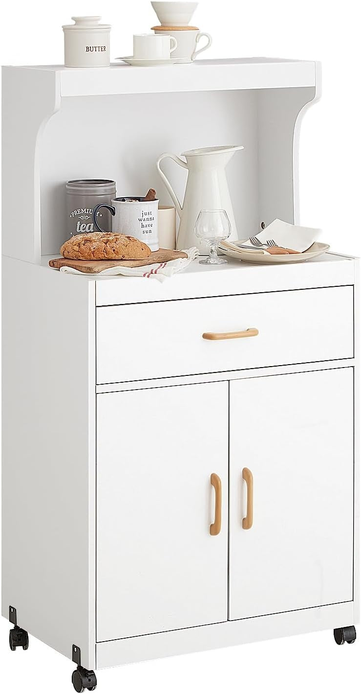 SoBuy Magnetronkast met 1 lade - Max. 60 kg - MDF - Met zwenkwielen - 62 x 40 x 119 cm - Wit