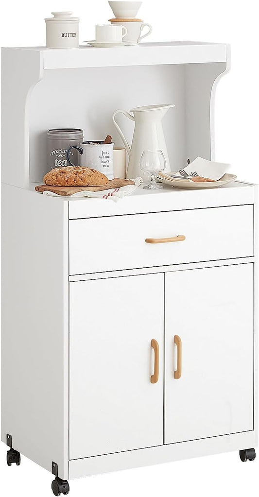 SoBuy Magnetronkast met 1 lade - Max. 60 kg - MDF - Met zwenkwielen - 62 x 40 x 119 cm - Wit