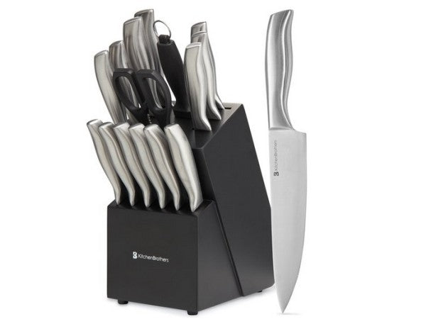 KitchenBrothers Messenset - 16-delig - Messenblok - RVS - Inclusief Slijpstaaf