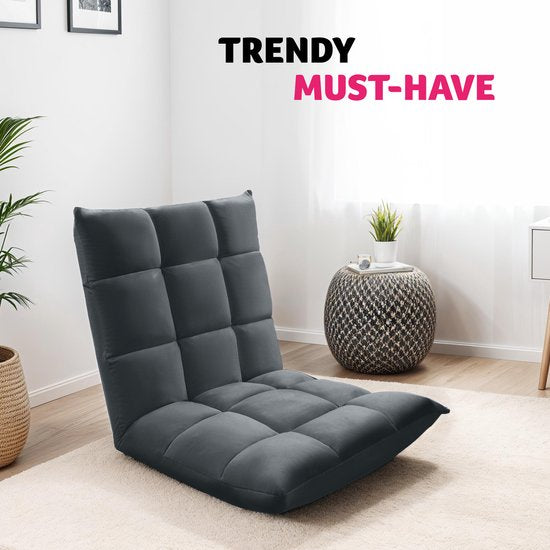 tectake® Relaxstoel - Relaxfauteuil - XXL vloerstoel - Opvouwbaar met ligfunctie - Vloerstoel met verstelbare rugleuning - Te gebruiken als fauteuil, zitkussen, vloerkussen, relaxligstoel of voor meditatie - Grijs