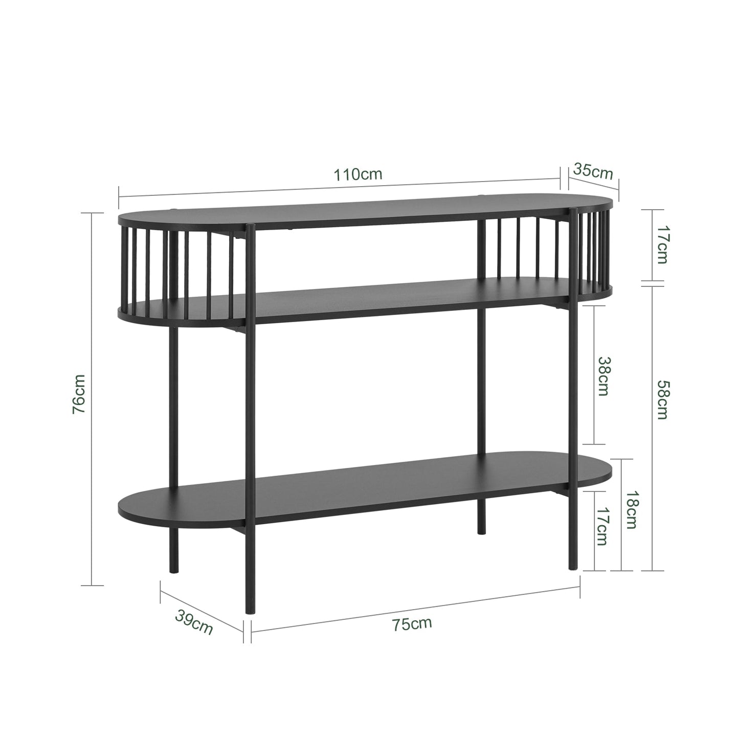 SoBuy Consoletafel – Met 3 Niveaus – max. 75 kg – 110 x 39 x 76 cm – Zwart