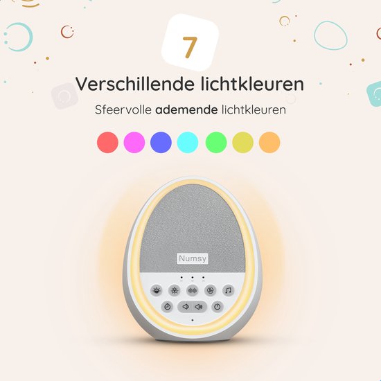Numsy White Noise Machine – 29 Geluiden & Timer – 9.7 x 7.9 x 11.2 cm – Wit