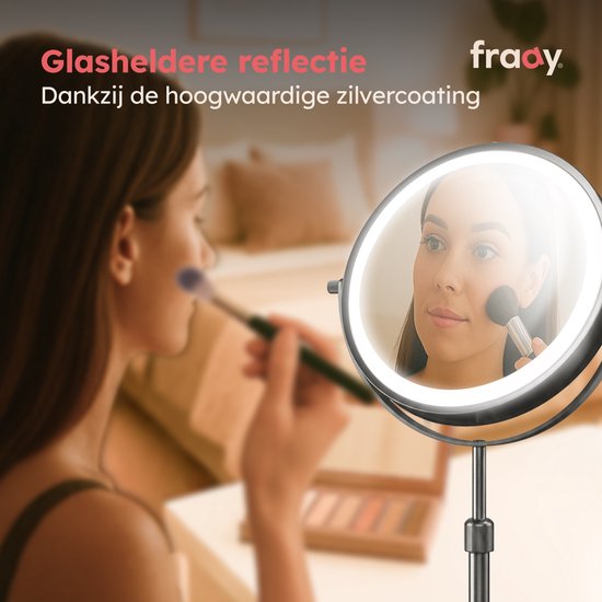 Fraay® Make Up Spiegel met LED Verlichting - 10x Vergroting - Vergrootspiegel met Licht - Oplaadbaar - Scheerspiegel - Badkamerspiegel - Nikkel