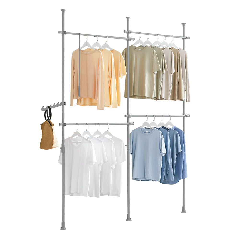 SoBuy Kledingrek - 4 Kledingstangen - Verstelbaar - 124-226 x 200-285 cm - Lichtgrijs