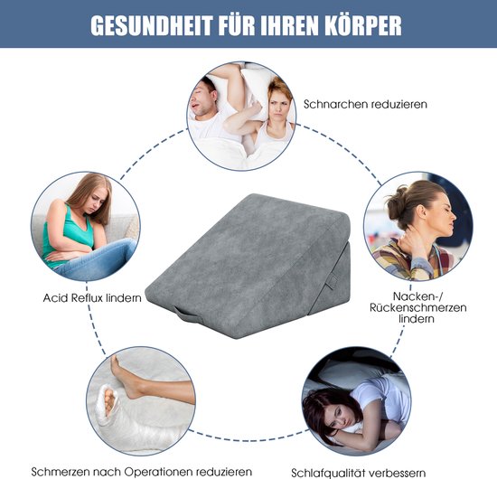 COSTWAY Wigkussen, leeskussen, rugkussen, beenkussen, geheugenschuimovertrek, wasbaar, Reflux kussen, volwassenen, bedzitkussen, ergonomisch, venussen, relaxkussen voor bed en bank, 58 x 36 x 50,5 cm