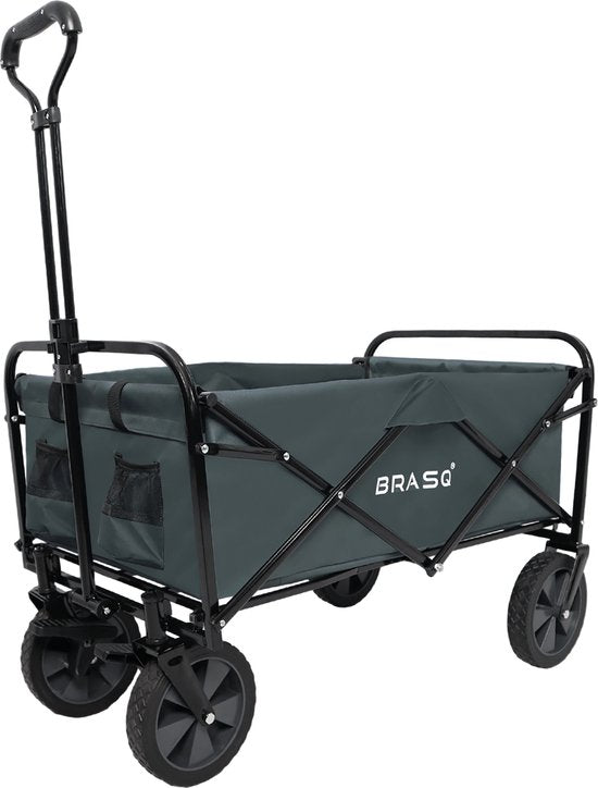 BRASQ Bolderkar Opvouwbaar - 100 Liter - 80 KG Draagkracht - Draaibare wielen mét rem - 90x51x100 CM - Verstelbare hendel - Inklapbare Bolderwagen - Compact – Grijs