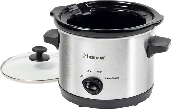 Bestron Slowcooker 120W - ASC150 - 1,5L - Keramische binnenpan - Zilver