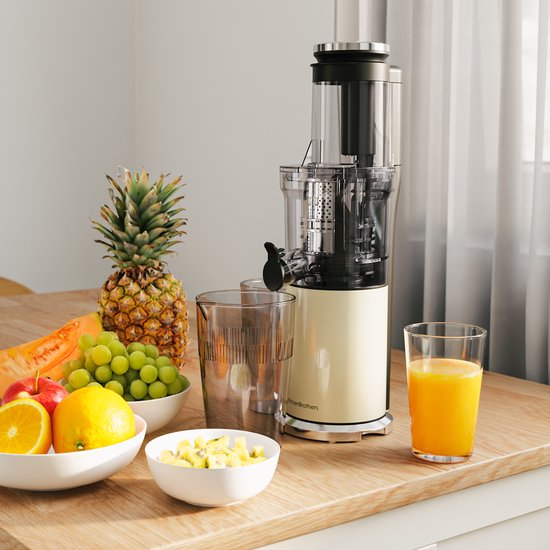KitchenBrothers Slowjuicer - Verticaal - Juicer - Groenten en Fruitpers - 80 mm - 750 ml - Champagne