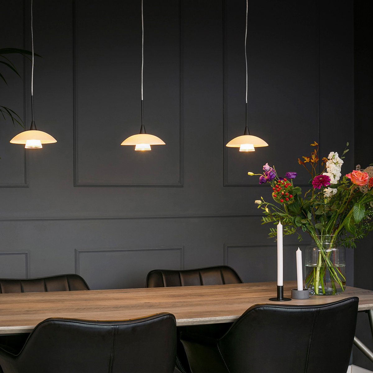 Hanglamp Tallerken 2654ZW Zwart - Modern, Hoogte Verstelbaar, Materiaal: Glas en Metaal, Binnen, Steinhauer