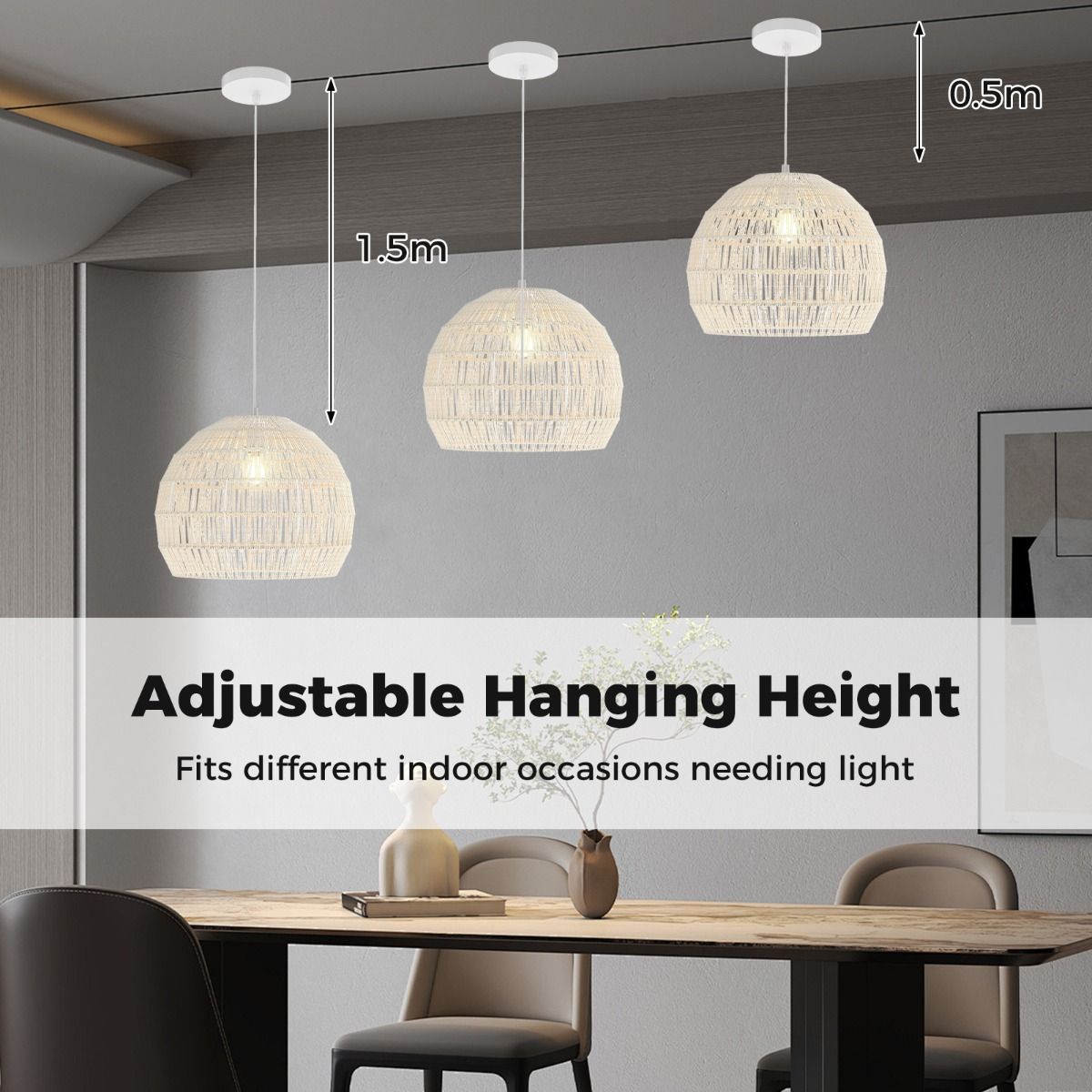 Coast Rotan hanglamp - bolvormig papieren touw - verstelbare hoogte - beige/bruin