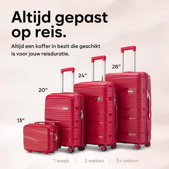 SC Travelin' Charm – 28-inch Grote Reiskoffer - Cijferslot - 41x24x69 cm - 98L - Lichtgewicht, Waterdicht & Duurzaam - Rood