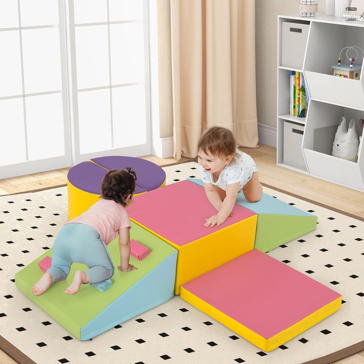 COSTWAY Zachte Bouwstenen Set - 6-delig - Klim-, Kruip- en Speelblokken - 40 x 40 x 20 cm - Meerkleurig