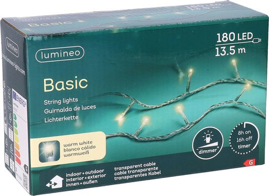 LED-verlichting - 180 LED - 13.5 meter - Warm wit - Transparant snoer