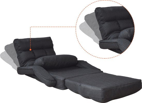 VDD Gaming - Loungestoel - Uitklapbaar tot een ligstoel - Zwart -71x51x50cm