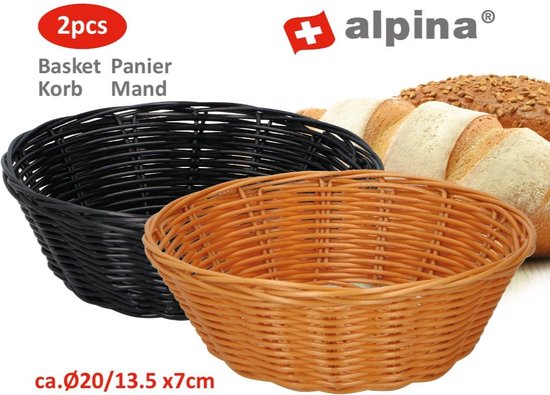 alpina Broodmandjes - 2 Stuks - Rieten Mandje - Bruin en Zwart