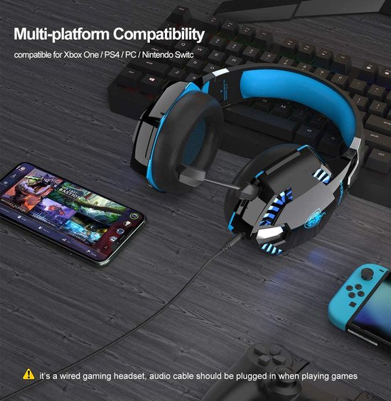 PHOINIKAS G2000 BT Bluetooth Laptop Gaming headset met microfoon Over-ear Koptelefoon - Zwart blauw