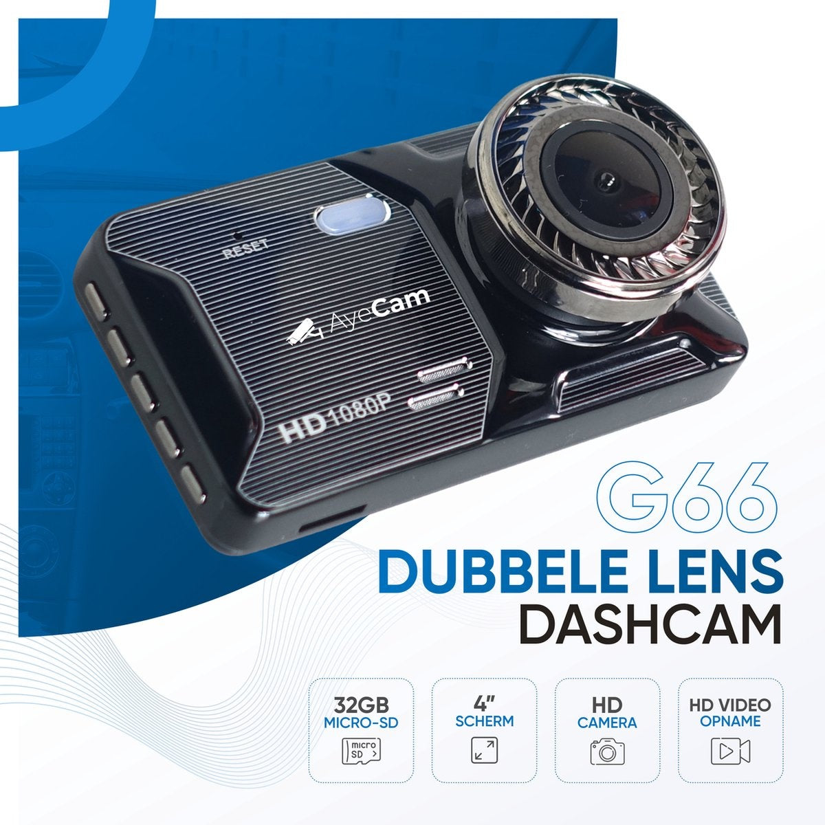 AyeCam Dashcam Pro – Dashcam voor Auto voor en Achter - FULL HD & Nachtvisie – G-Sensor - Incl. 32GB SD