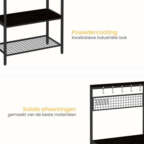 Goliving Keukenkast – Keukenrek Staand – Magnetronkast – Organizer – Metaal – Hout – 84 x 40 x 170 cm – Zwart