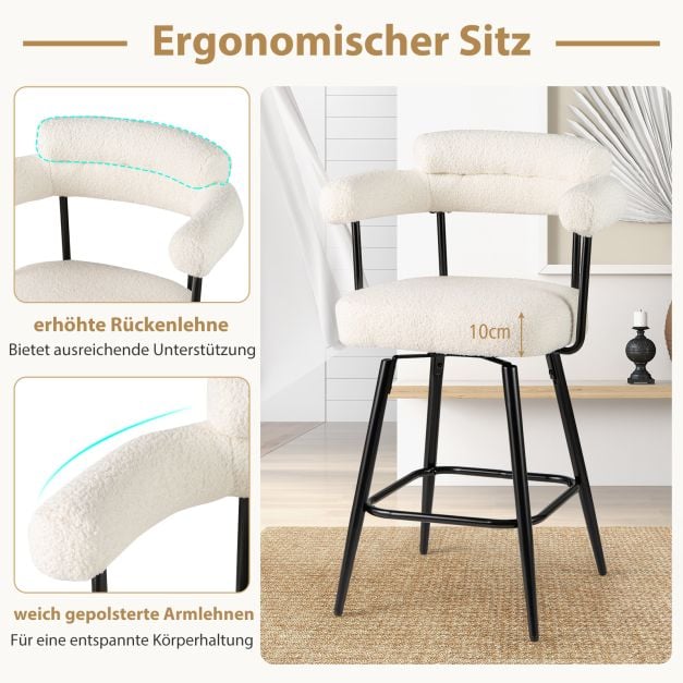 Coast Set van 2 Barkrukken - Wit/Zwart - 360° Draaibaar - Zithoogte 69 cm